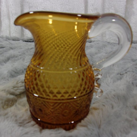 COPY - H-78 VINTAGE PILGRIM GLASS AMBER CREAMER PITCHER  DIAMOND EMBOSSED - Picture 1 of 8